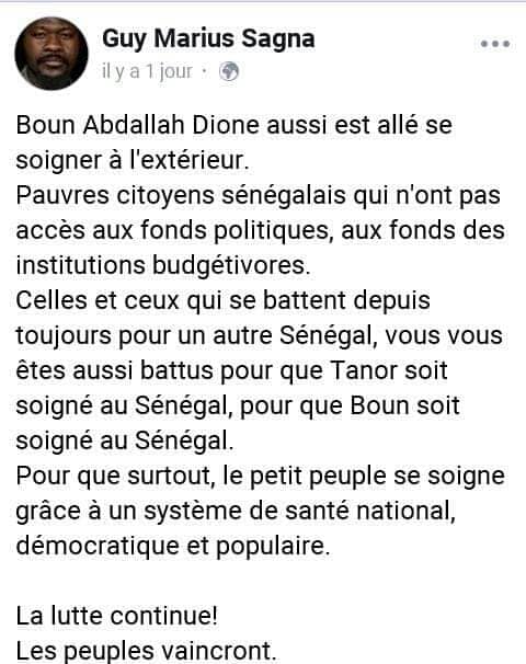 Guy Marius Sagna arrêté pour avoir donné son opinion sur la mort de Tanor et l'hospitalisation de Boun Dionne en France.