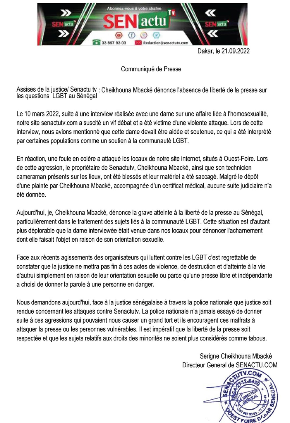 Cheikhouna Mbacké Critique la Censure des Médias sur les Questions LGBT au Sénégal